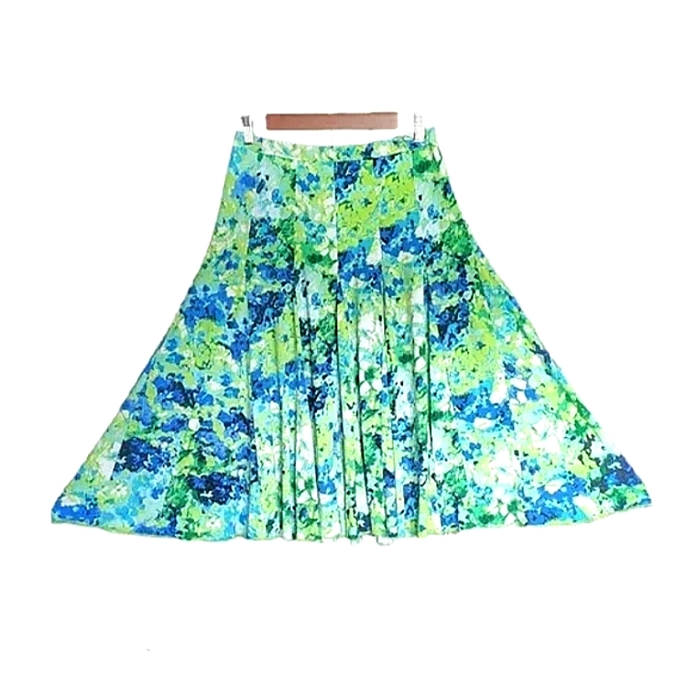NWT Premise Skirt Elastic Waist Fit Green Blue Paint Style Flowy and Flare sz S